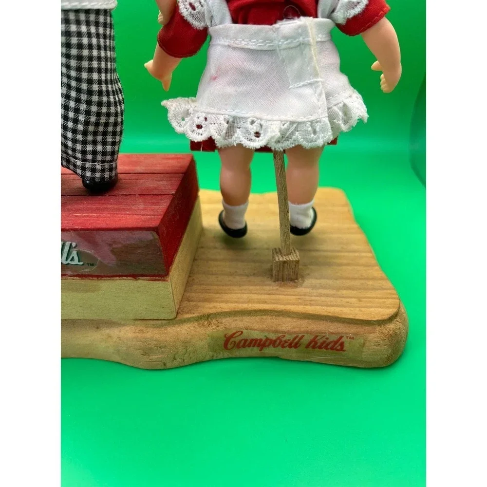 Vintage Campbell Kids Musical Moving Figurine Wood Base Chef & Girl Collectible